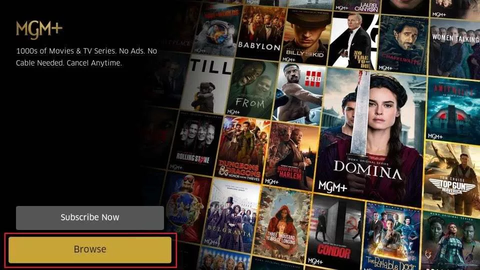 select browse tab
