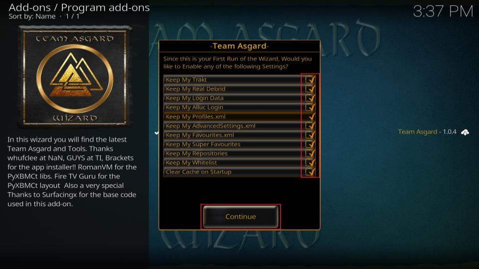 select continue