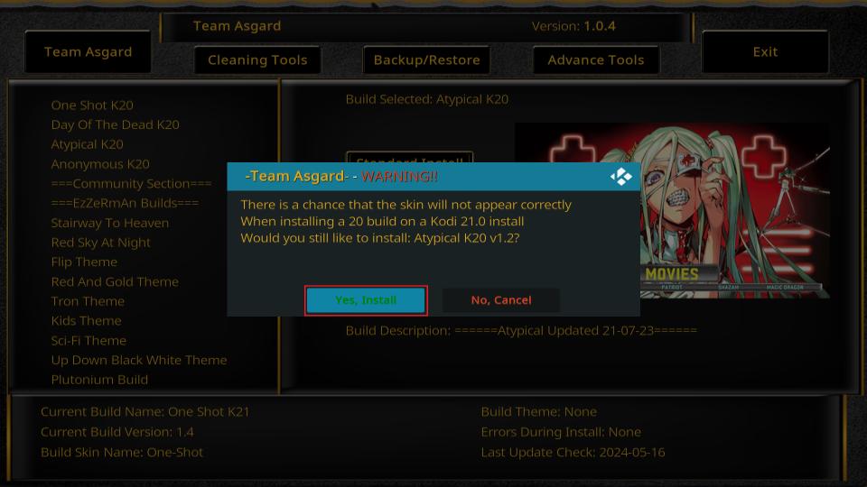 select yes install