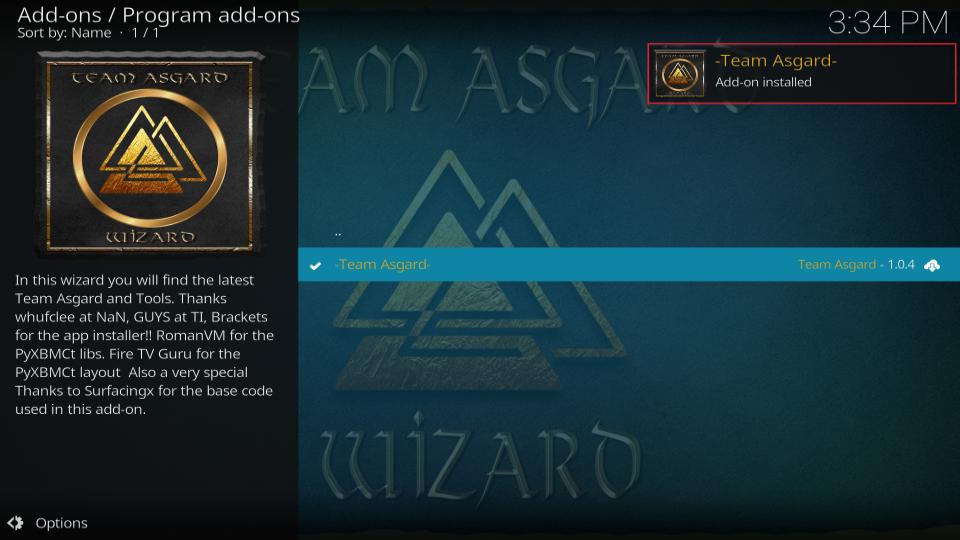 team asgard wizard installed