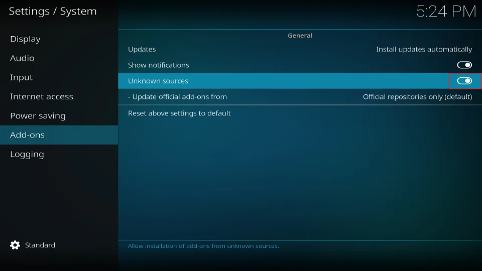 unknown sources turn on