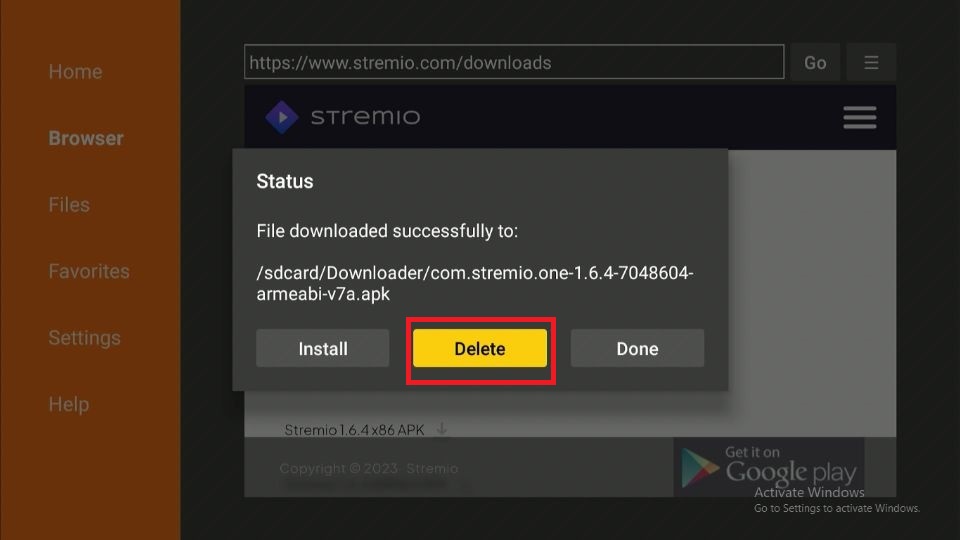 delete stremio apk files