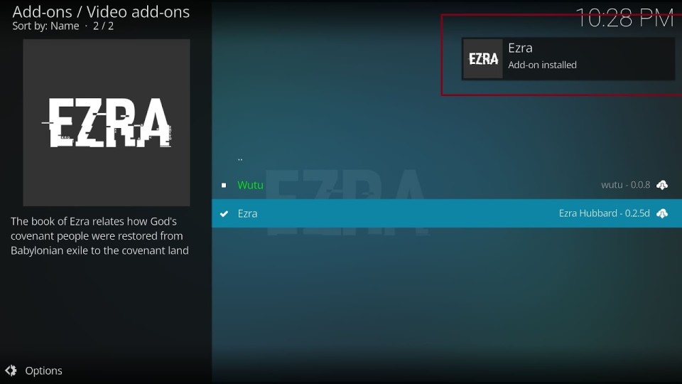 Ezra Add-on installed