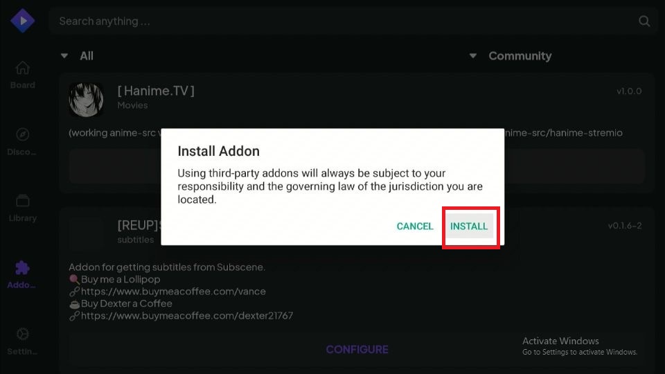 click on install button