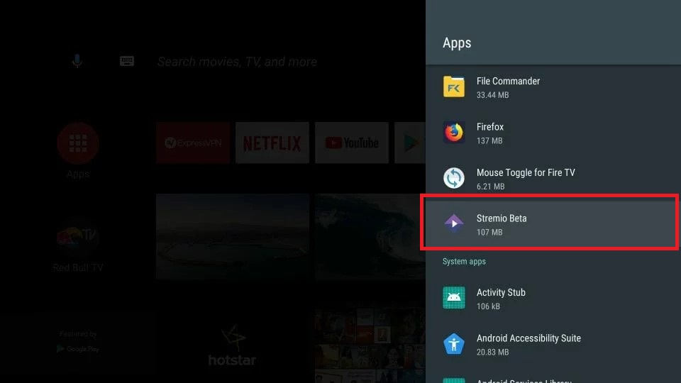 click the Stremio Beta app