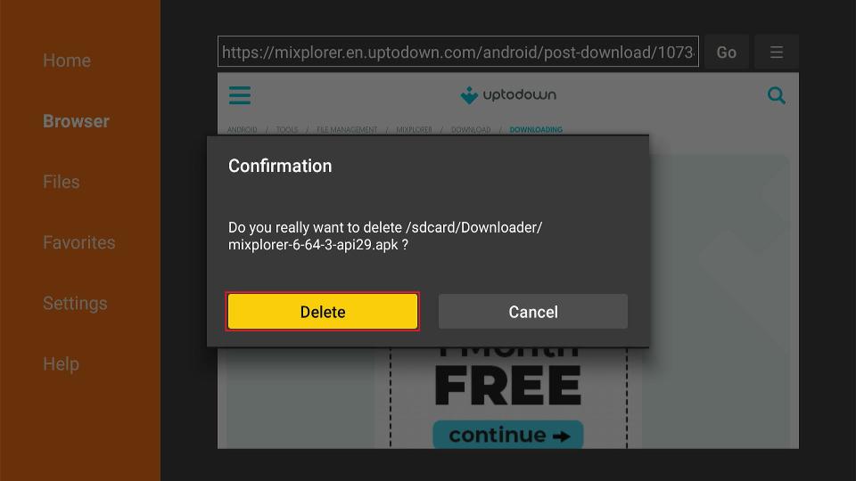 confirm delete mixplorere apk