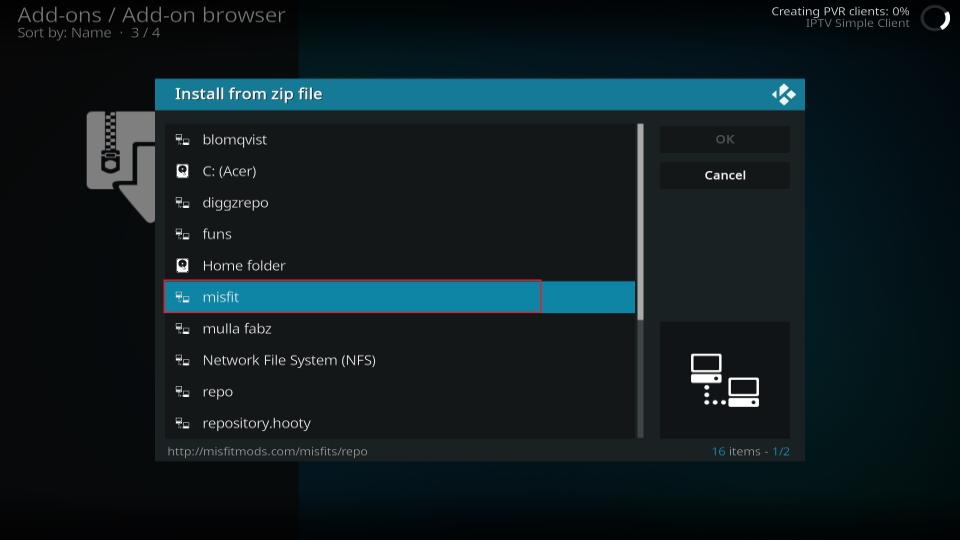 install from zip file misfit