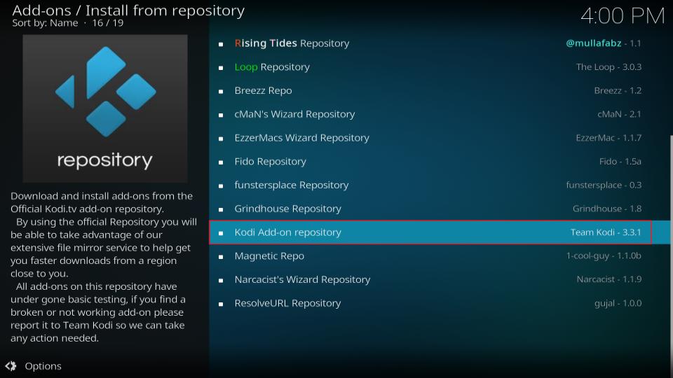 kodi add on repository