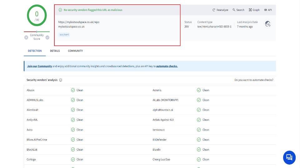lost soul repo virus total check