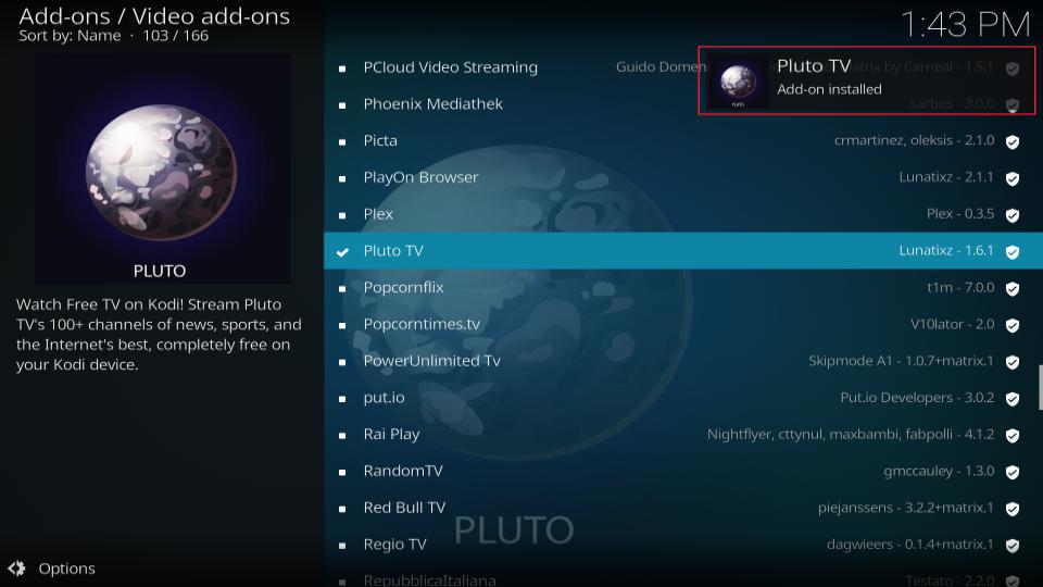 pluto addon installed