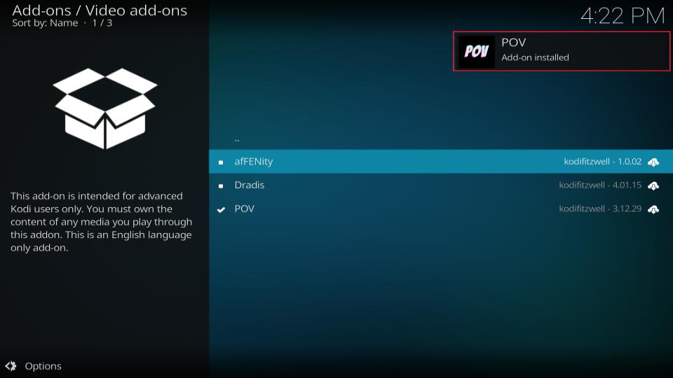 pov addon installed