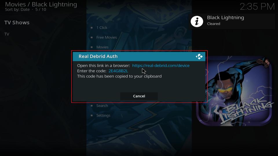 real debrid authorization screen