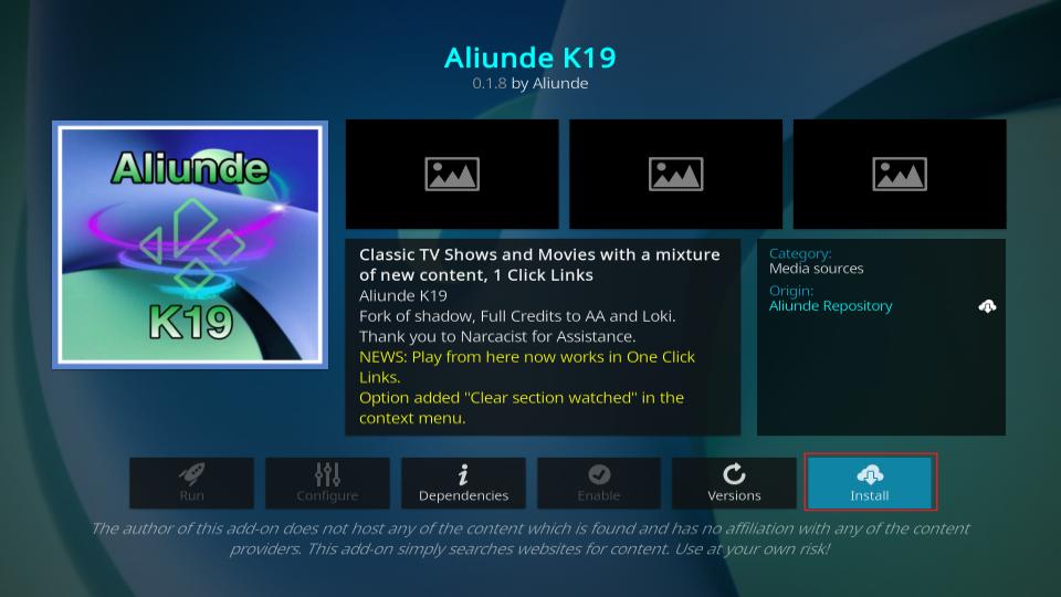 select install aliunde k 19