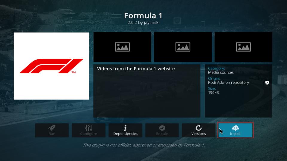 select install formula 1