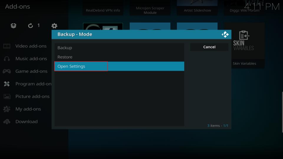 select open settings