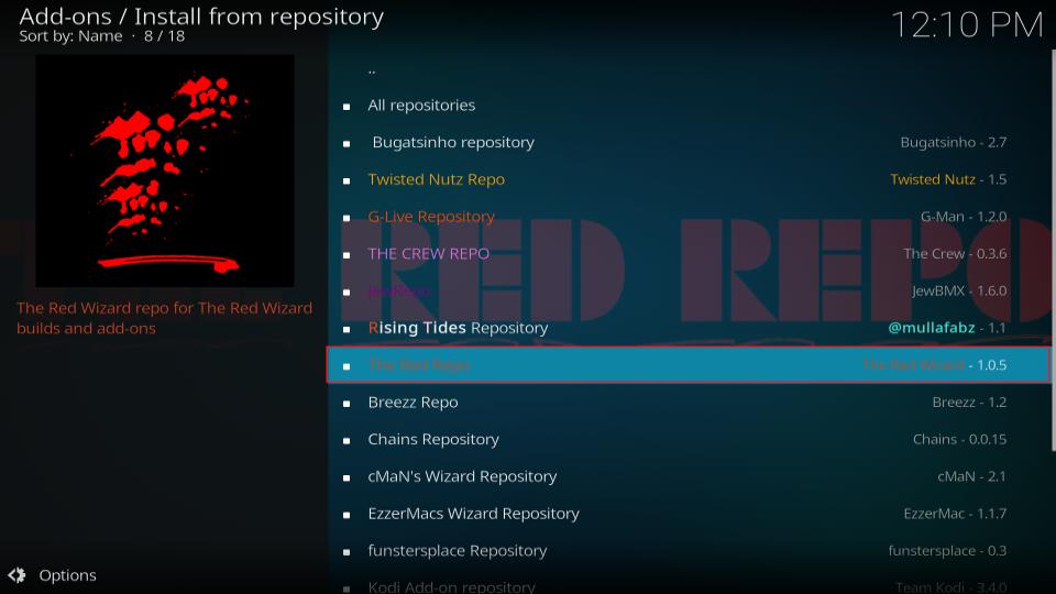 select the red repo