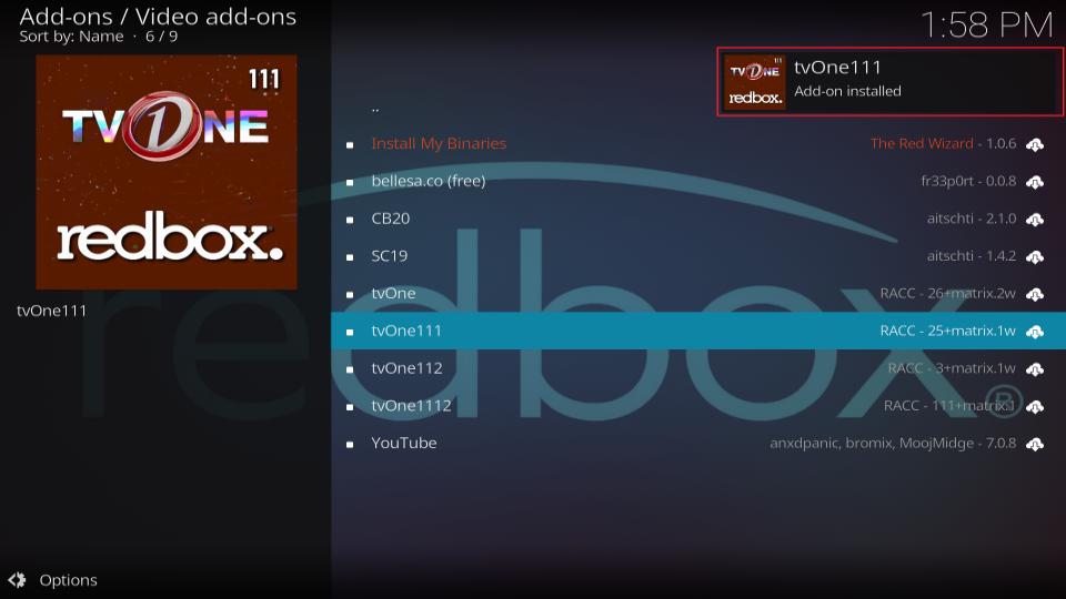 tvone 111 addon installed