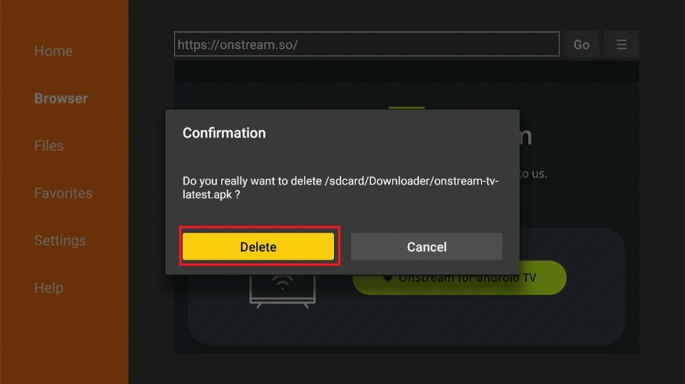 delete onstream apk files