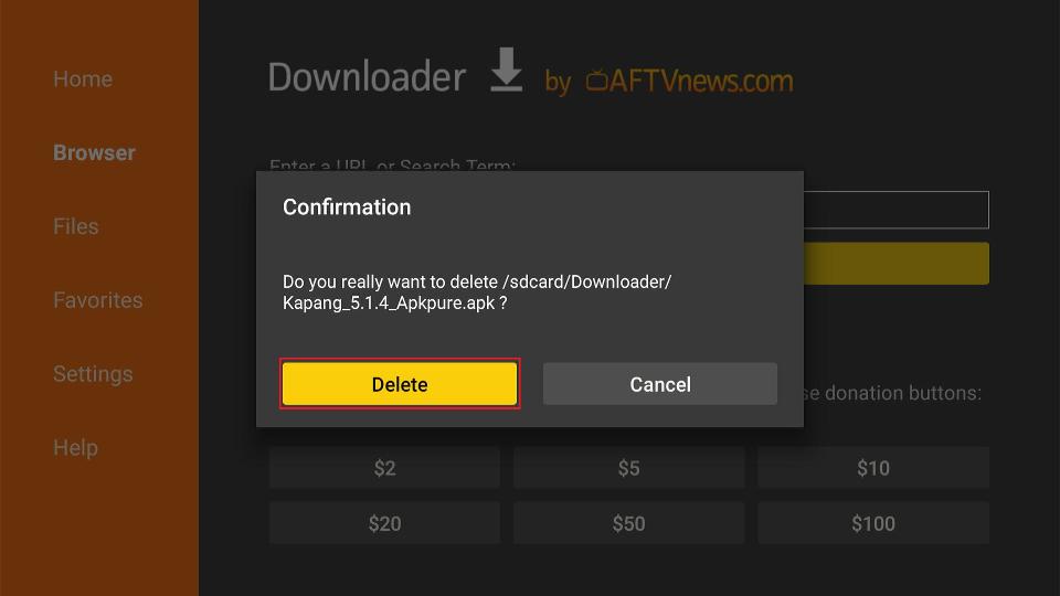 confirm delete apk