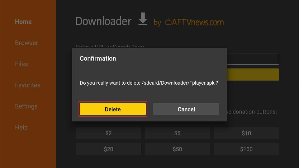 confirm delete tplayer apk