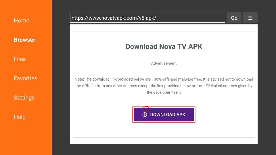select download apk nova tv