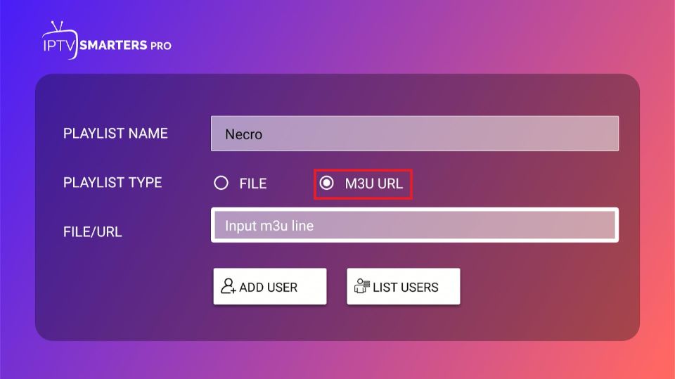 Select M3U URL