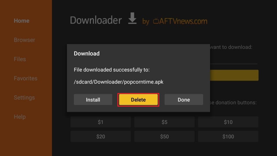delete popcorn time apk