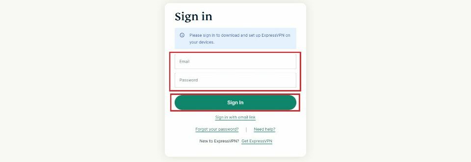 Click Sign In to log in to your ExpressVPN account