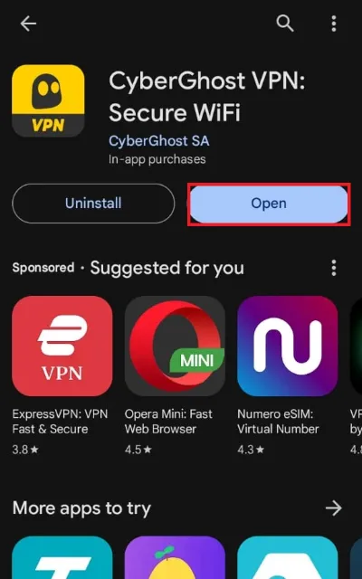 click on open button