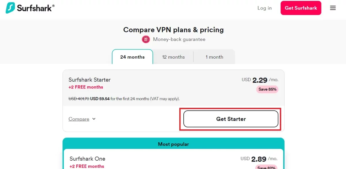 click on get starter button