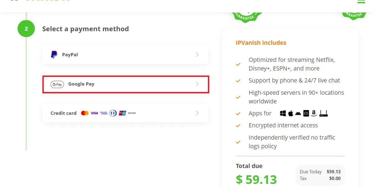 select payment method 