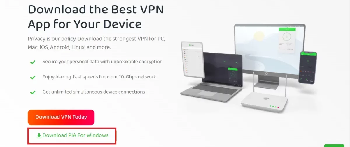 select Download PIA for Windows
