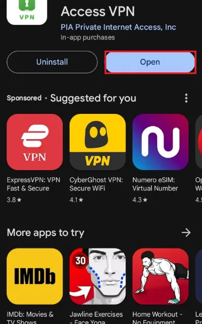click on open button