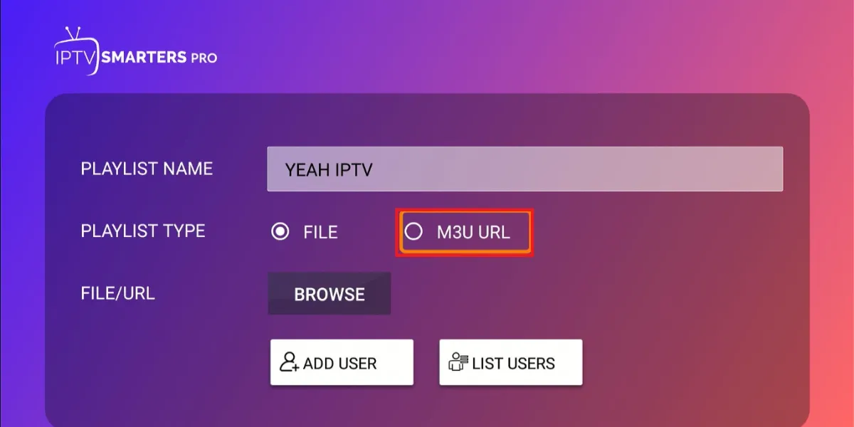 select m3u url