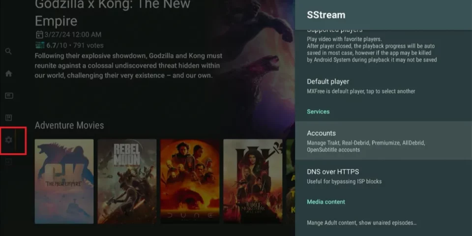 sstream settings