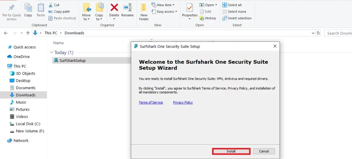 click on install button