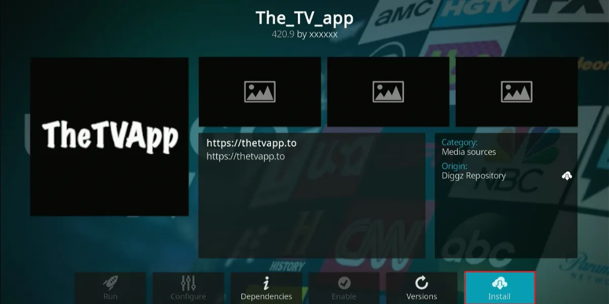 how to install the tv app kodi addon