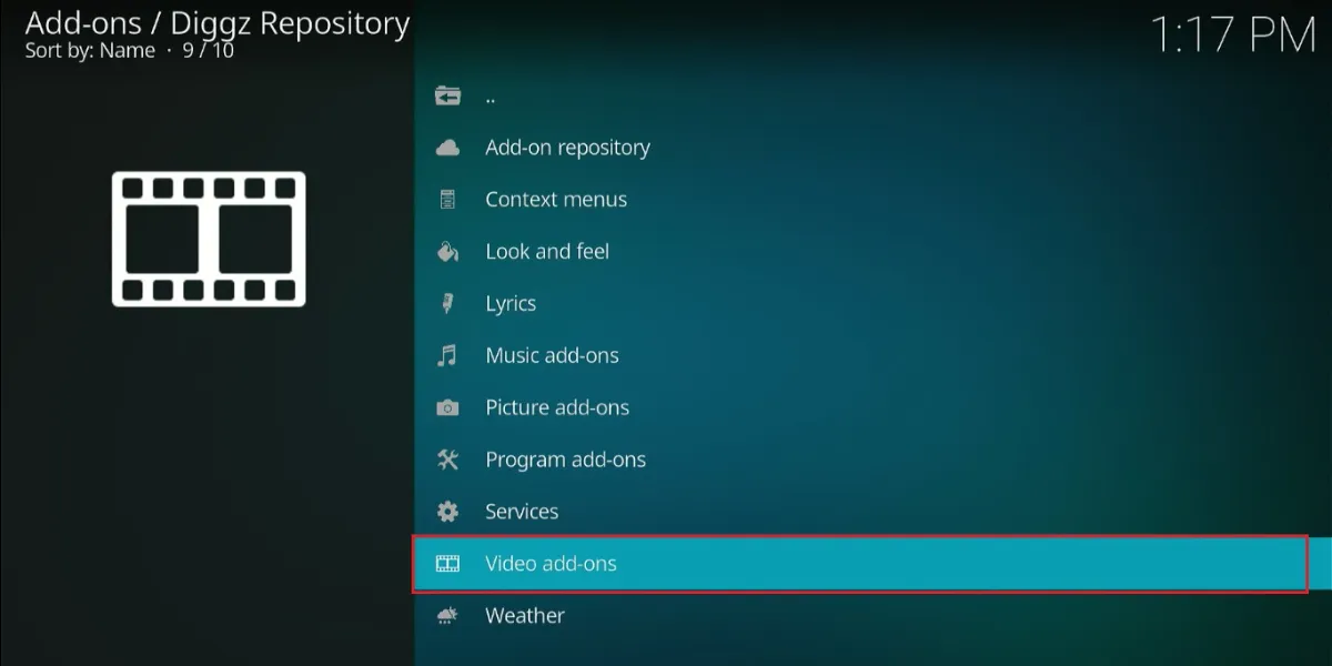 click on video addons