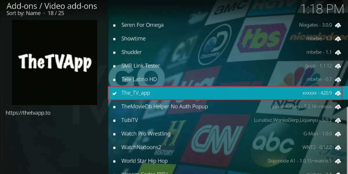 select the tv app