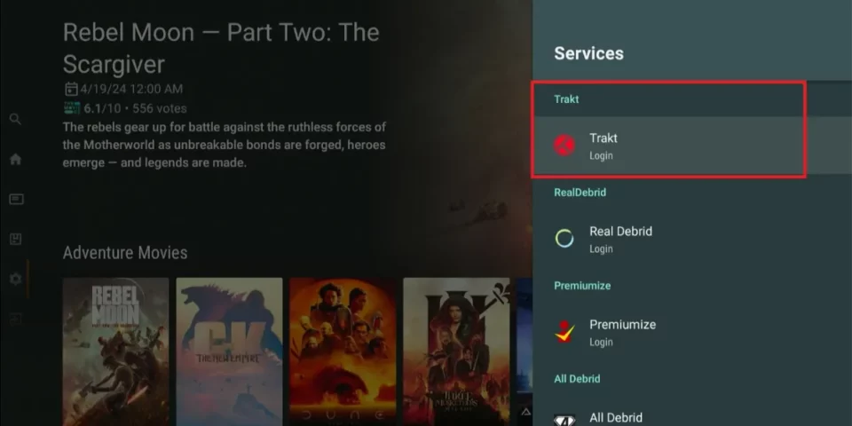 click on trakt tab