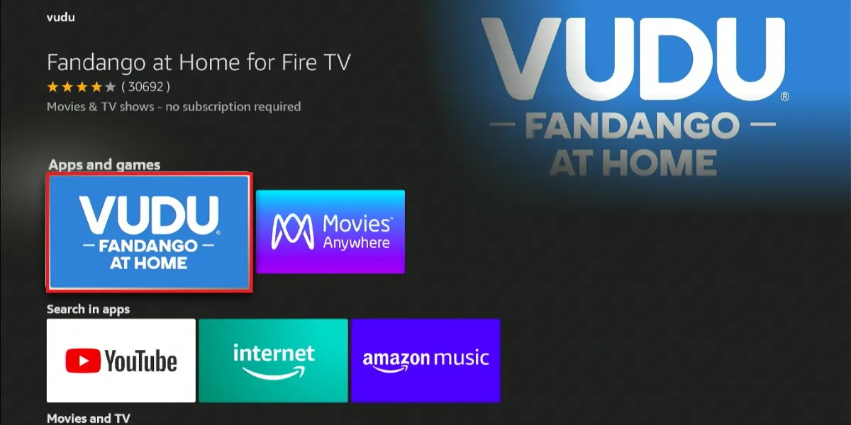 Select Vudu Fandango at Home