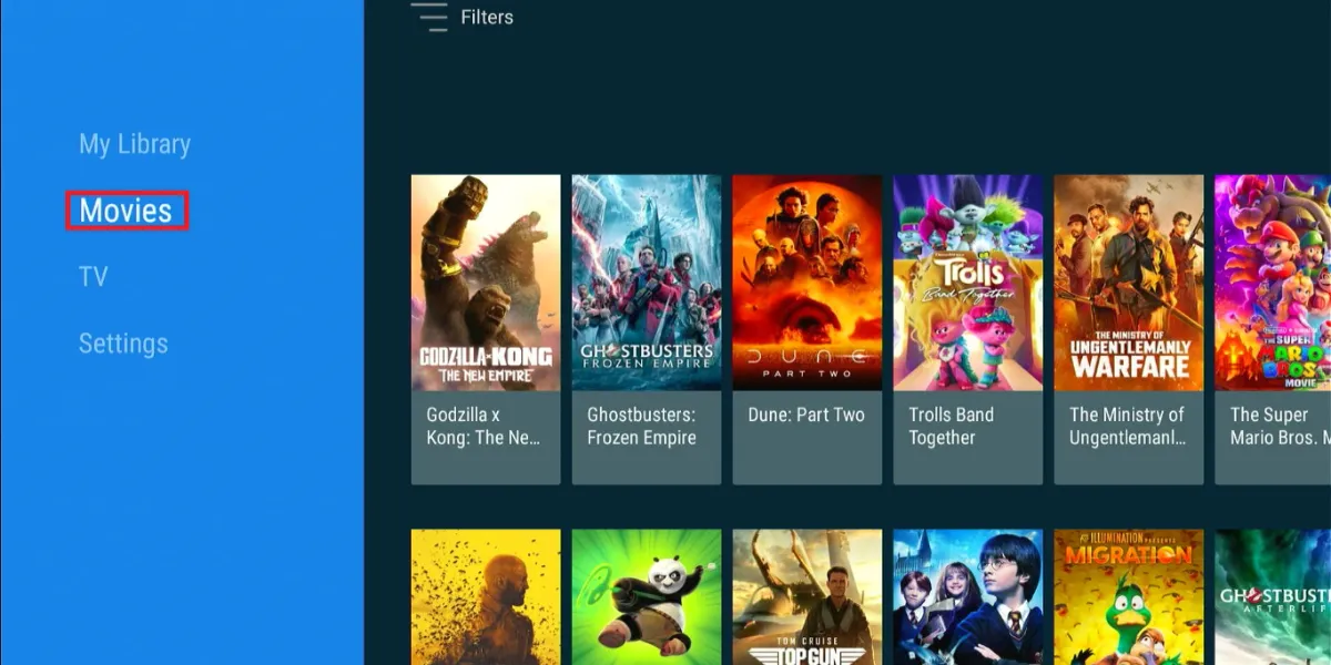 select movies tab