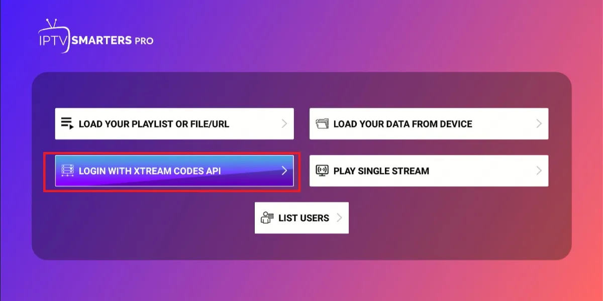 select Login With Xtream Codes API