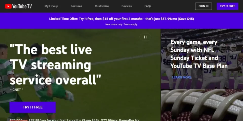 youtube tv homepage
