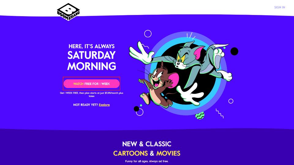 boomerang site homepage