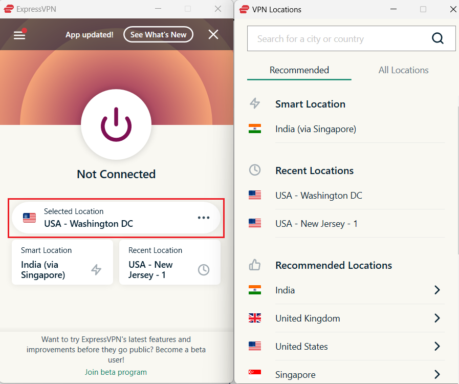 expressvpn choose location