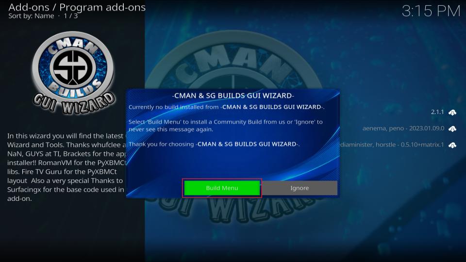 select build menu