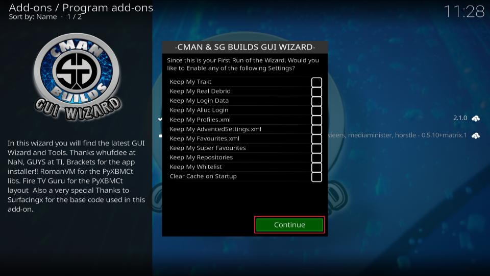 click on continue button