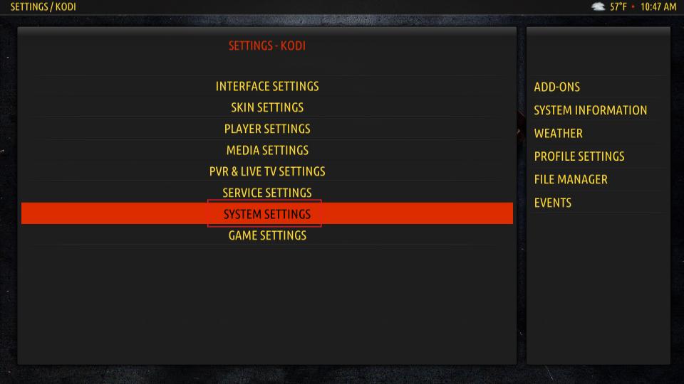 select system settings