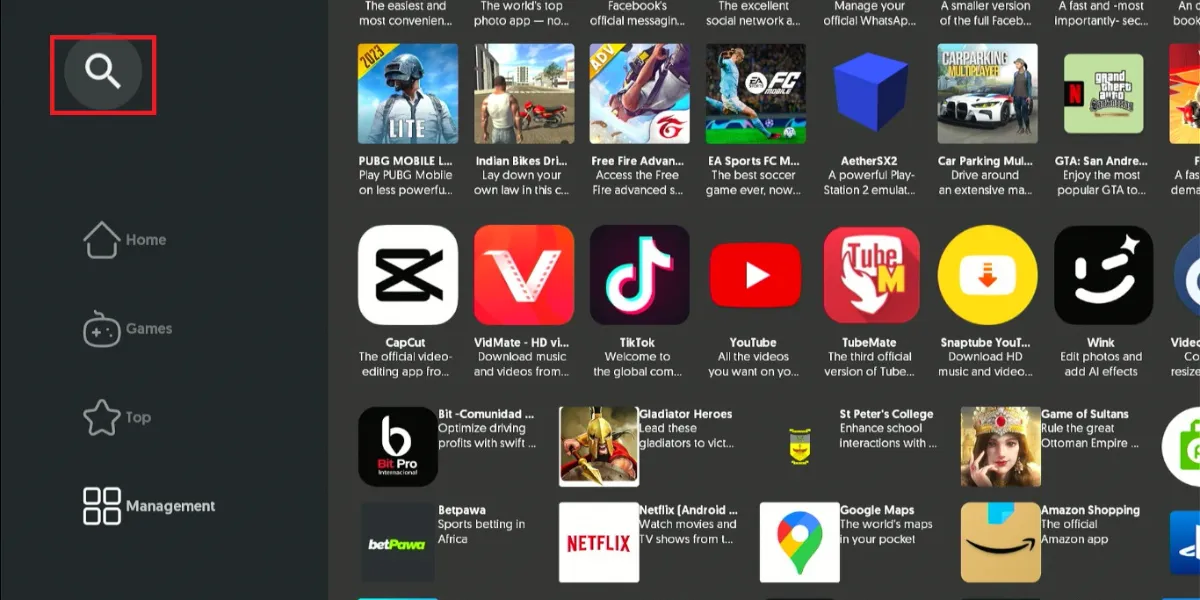click on search tab
